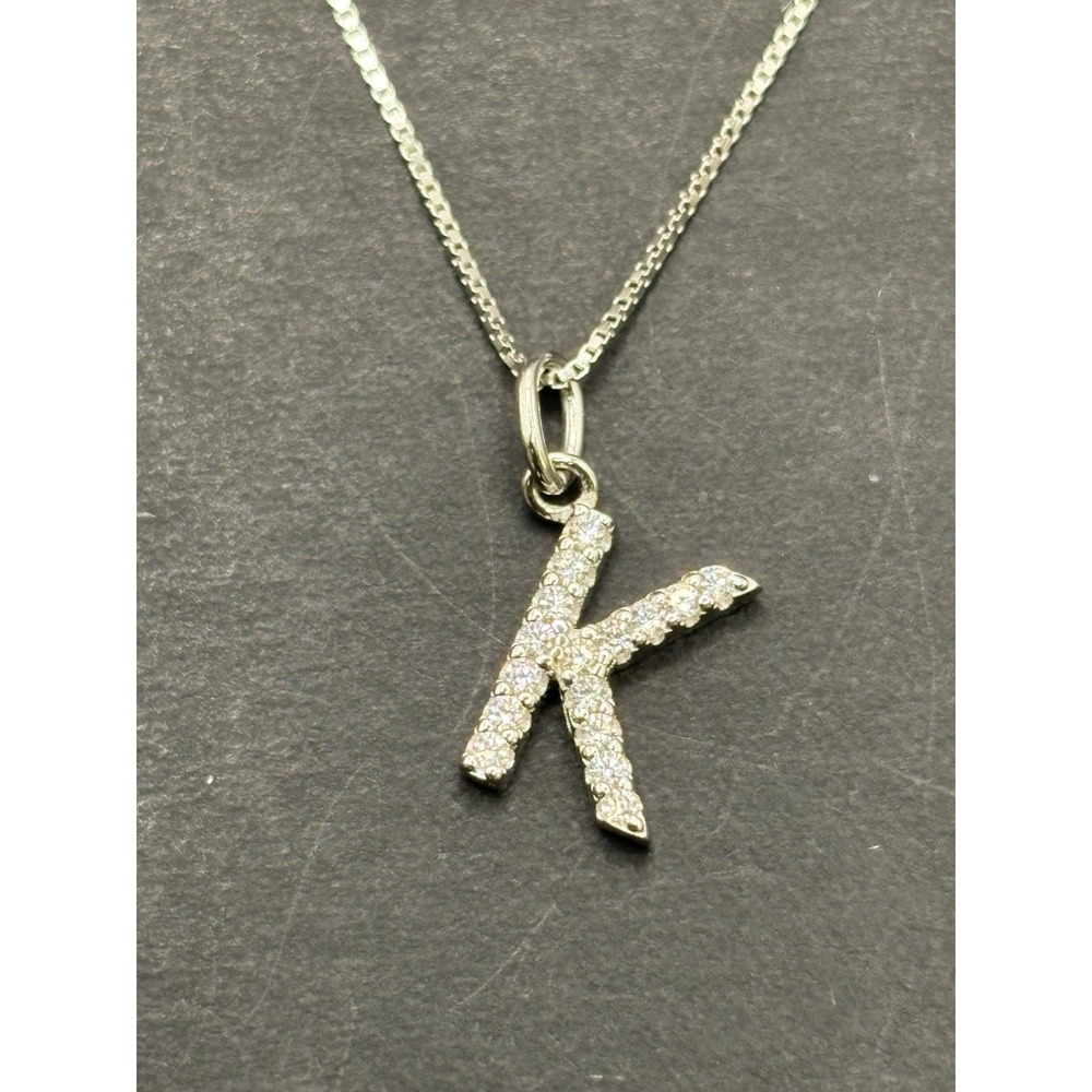 New Condition 18" Sterling Silver Cubic Zirconia Initial "K" Pendant Necklace